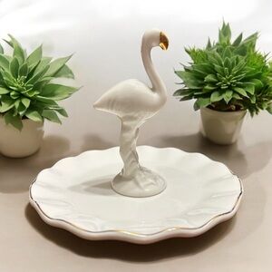 Tri Coastal Design White Gold Trim Flamingo Ring Jewelry Trinket Dish